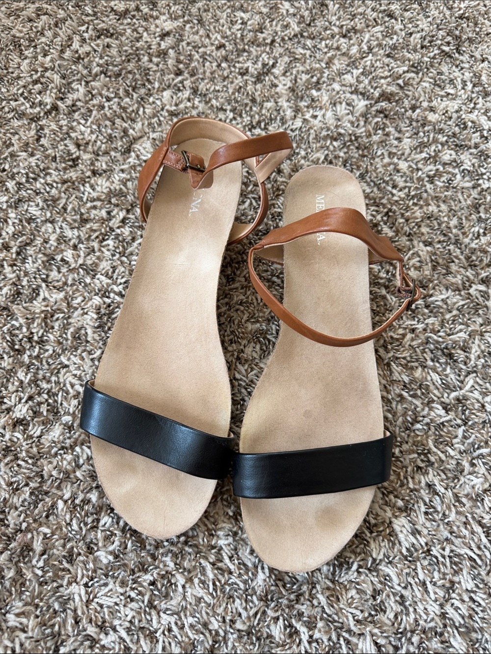 Merona Two-Tone Ankle Strap Sandals in Black & Brown